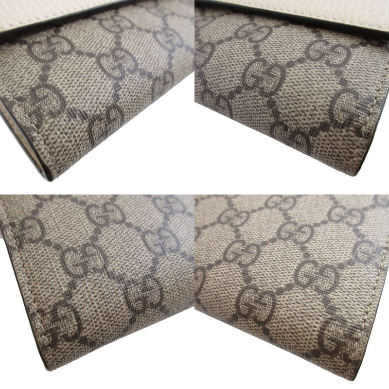 Gucci 456116 GG Canvas Leather Beige Ivory Bifold Long Wallet 1491 Gucci
