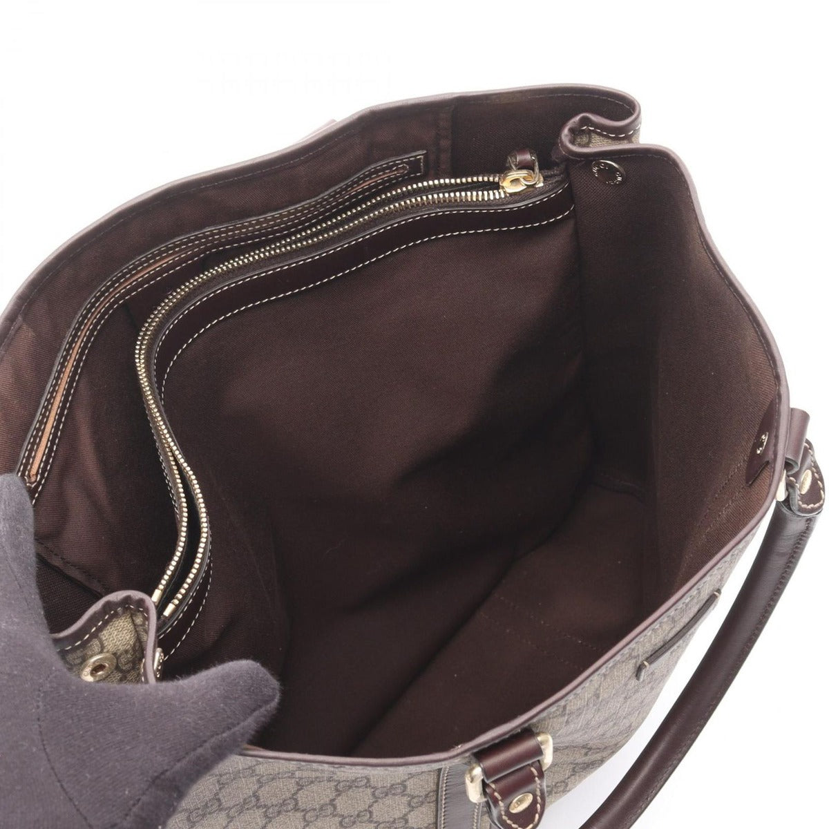 Gucci Tote GG Plus Beige Canvas Leather Brown — view 3