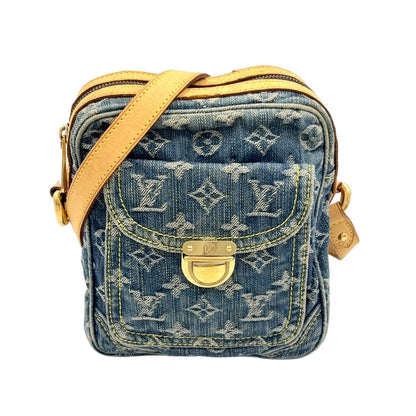 Louis Vuitton Camera Bag Monogram Denim Leather Blue Gold
