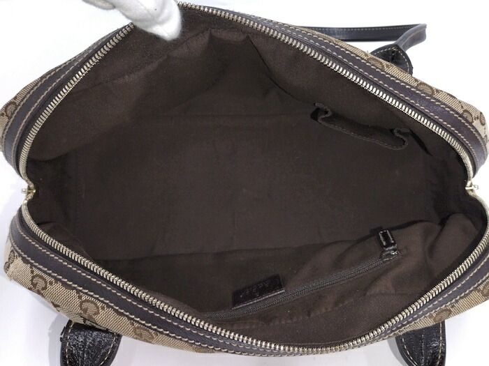 Gucci Shoulder Bag Sherry Line GG Canvas Leather Beige Dark Brown 161720