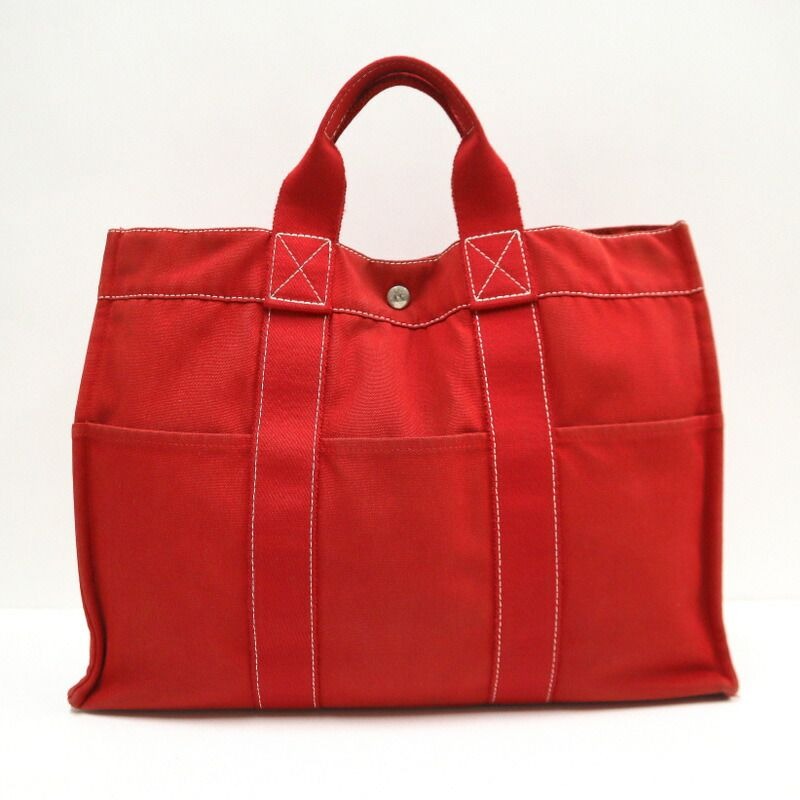 Hermes Deauville MM Tote Red Cotton