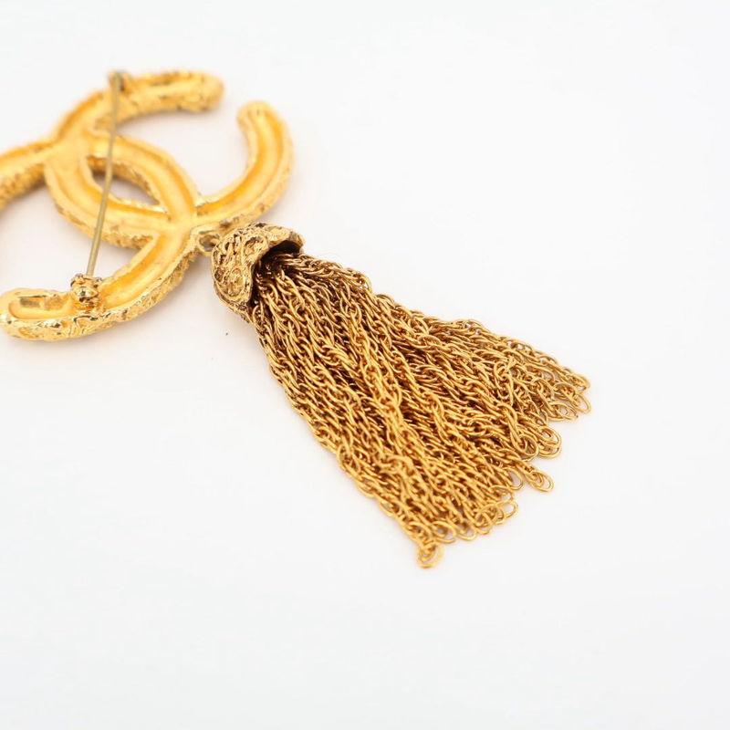 Chanel Vintage Coco Mark Yogan Tassel Brooch Plated Ladies