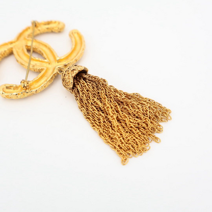 Chanel Vintage Coco Mark Yogan Tassel Brooch Plated Ladies