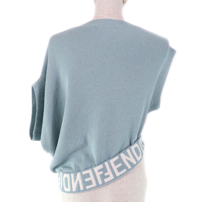 Fendi 2023 Fzxb23 Logo Design Asymmetrical Draped Knit Blue 36 Storage With Bag