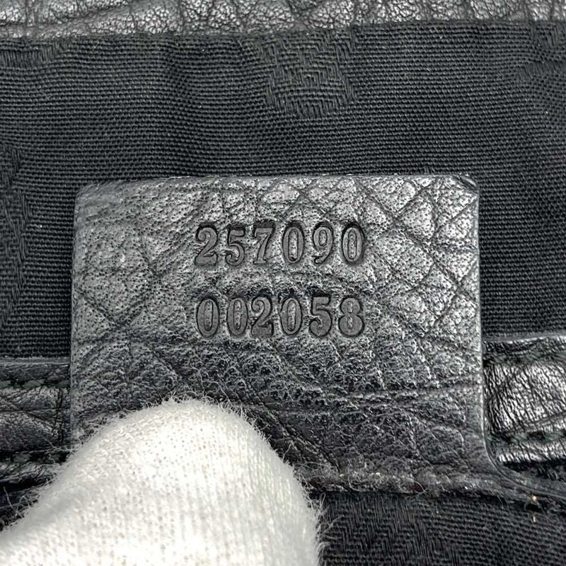 Gucci 257090 Handbag Shoulder Bag Bamboo Braided Handle Leather Black Women