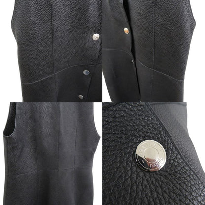 Hermes Long Gilet Deerskin Vest Deerskin Black 0260 Hermes