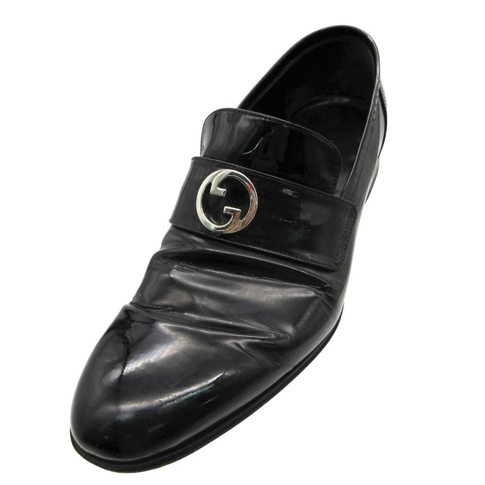 Gucci Loafers Interlocking Patent Leather Shoes Black 9