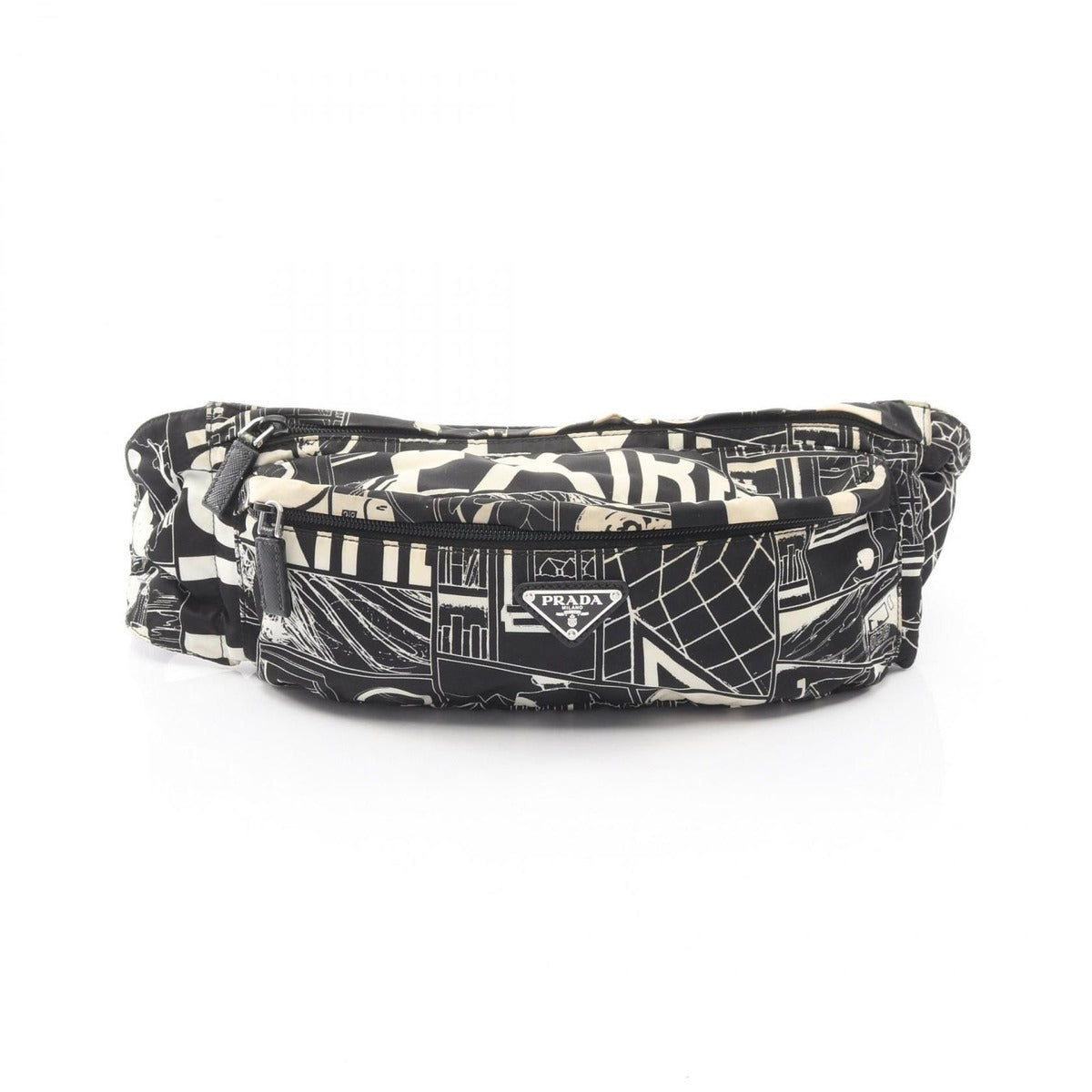 Prada Waist Bag Tessuto Comics Black Nylon Saffiano Leather