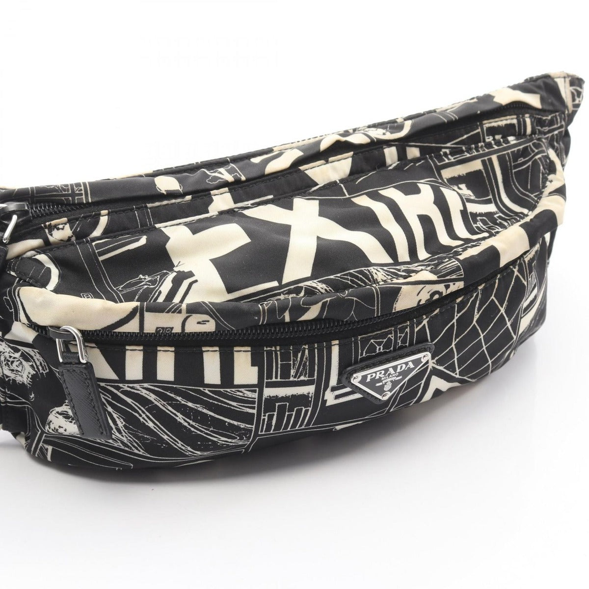 Prada Waist Bag Tessuto Comics Black Nylon Saffiano Leather — view 6