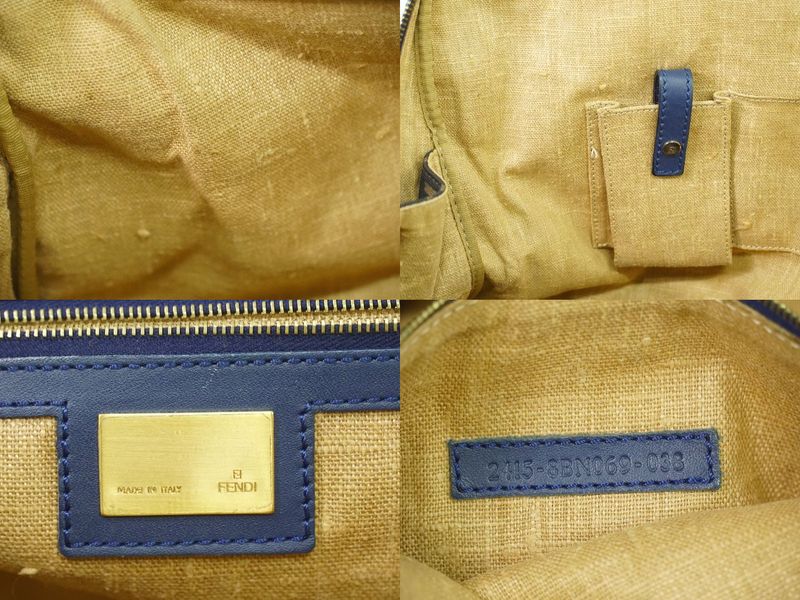 Authentic Fendi Zucca Handbag Canvas Brown Blue 8bn069 Zucca Bag Pre-owned