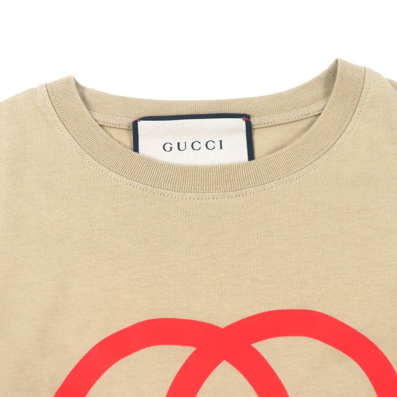  Gucci 771758 100% Cotton GG Logo Print Crew Neck Short Sleeve Brown XS Made