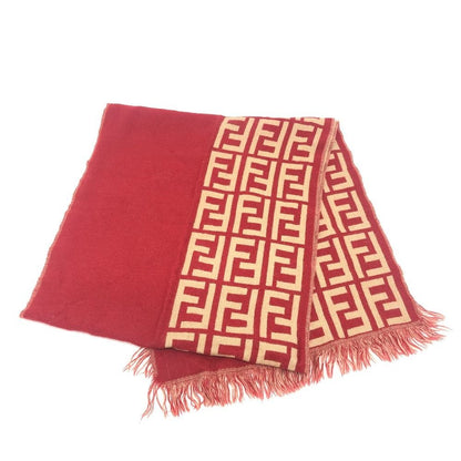 Fendi Scarf Zucca Pattern Wool Red Brown