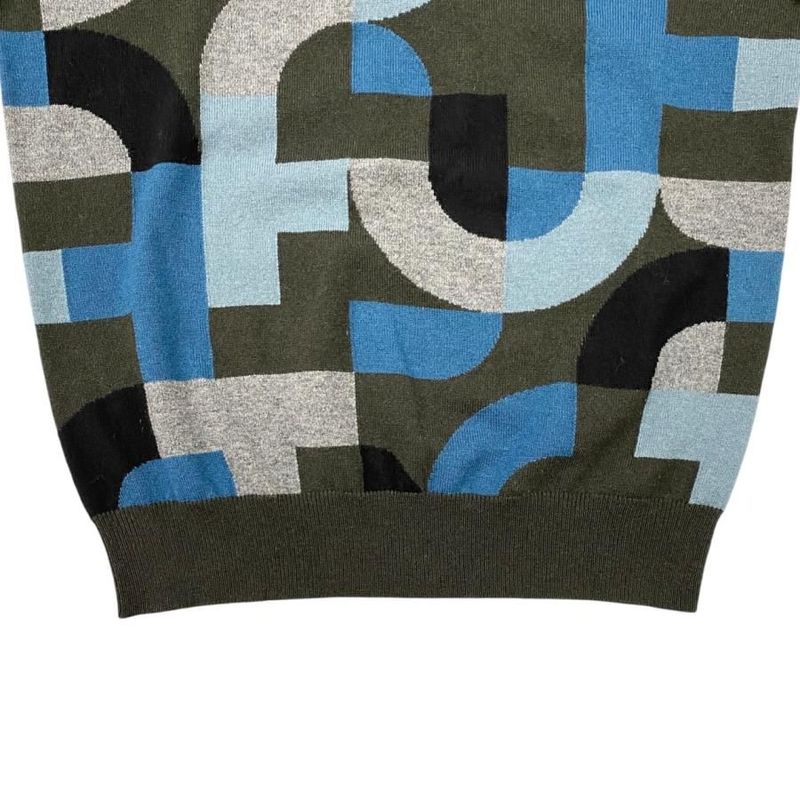 Hermes Short Sleeve Sweater Intarsia Mayon Puzzle Knit Size S Cashmere Gray