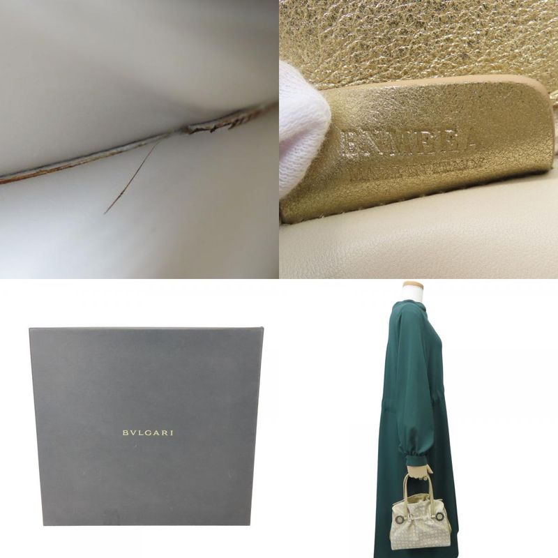 Bvlgari Handbag Logomania Canvas Leather Gold Beige White Mini Bag Casual For