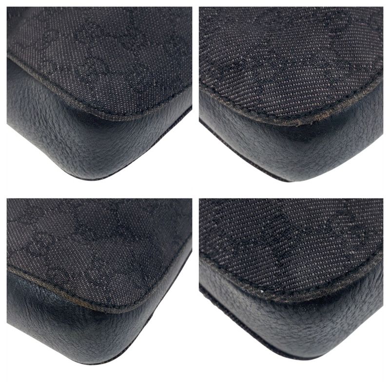 Gucci Horsebit Black GG Canvas/leather 101975 Shoulder Bag Women 504079