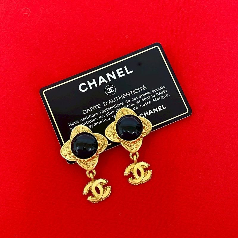 Chanel Vintage Coco Mark GP Earrings Ear Cuff Accessory Gold Black 87951 96A