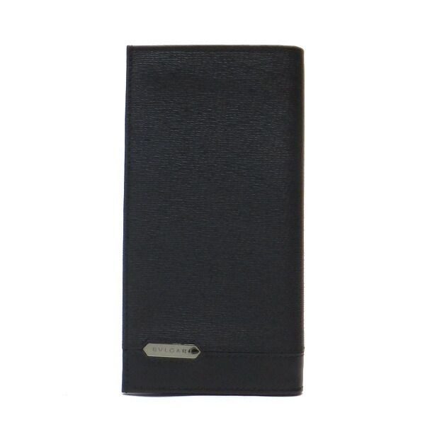Bvlgari Bifold Wallet Bill & Card Case Leather Black Silver