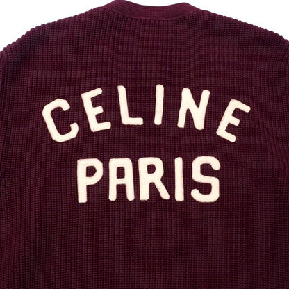 Celine Cardigan Size S (165 84A) Knit College Cardigan Logo Patch Cotton Wine