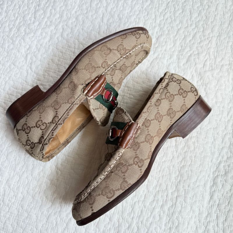 Gucci Horsebit Loafers GG Canvas Sherry Line 37 24cm (9.45in) Women's Brown