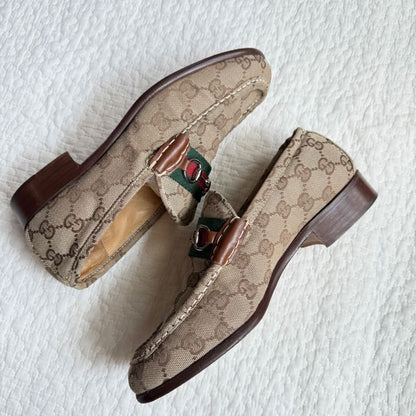 Gucci Horsebit Loafers GG Canvas Sherry Line 37 24cm (9.45in) Women's Brown