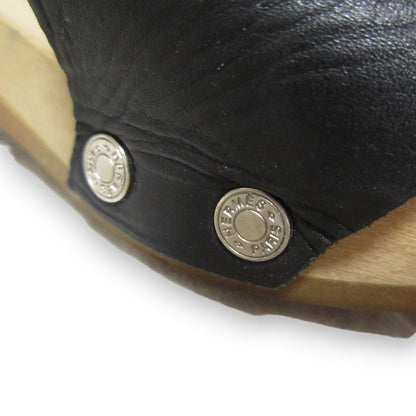 Hermes Evelyn H Logo Leather Wooden Sandals 35 Approx 22cm (8.66in) Black