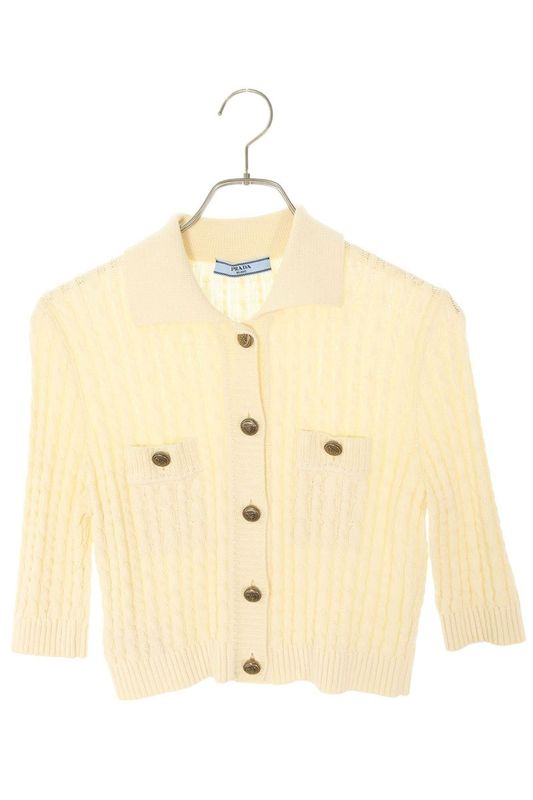 Prada P25l82 Half Sleeve Cable Knit Cardigan Women 36