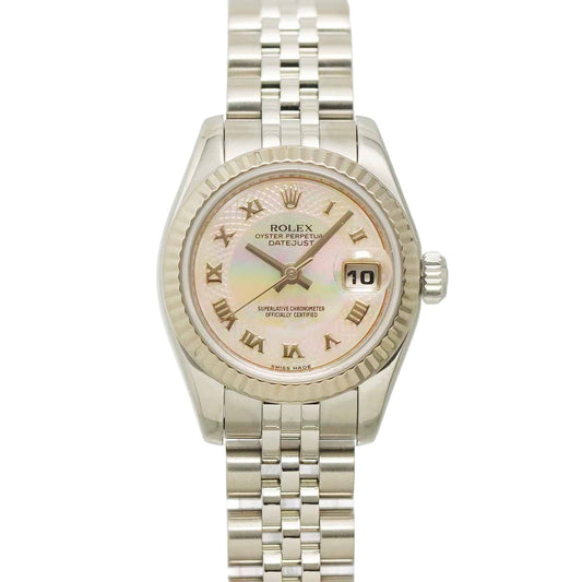 Rolex Datejust Number Roulette Watch Pink Shell 18k White Gold Automatic Winding