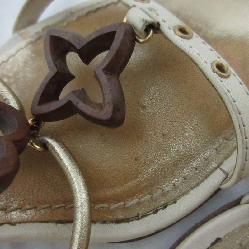 Louis Vuitton Leather Monogram Flower Strap Wedge Sole Sandals Small Size 34