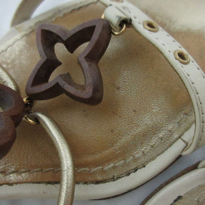 Louis Vuitton Leather Monogram Flower Strap Wedge Sole Sandals Small Size 34