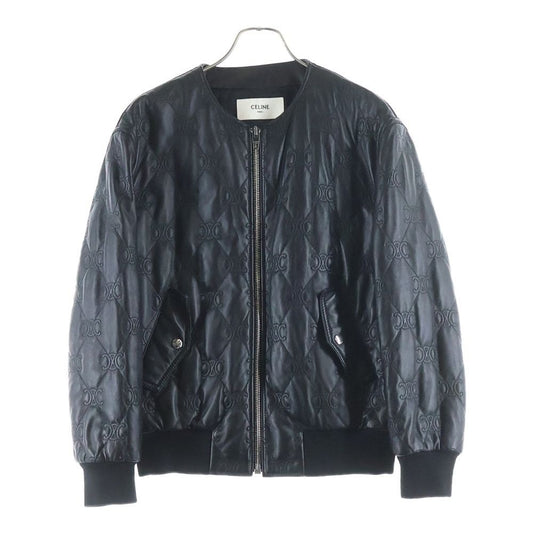 Celine Triomphe Leather Bomber Jacket Zip Up