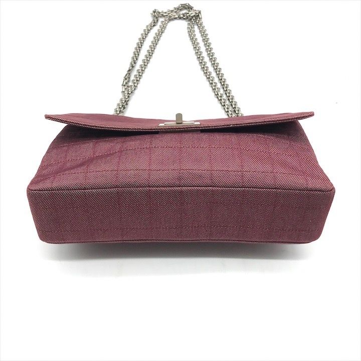 Chanel 2.55 Choco Bar Canvas Chain Shoulder Bag Gold