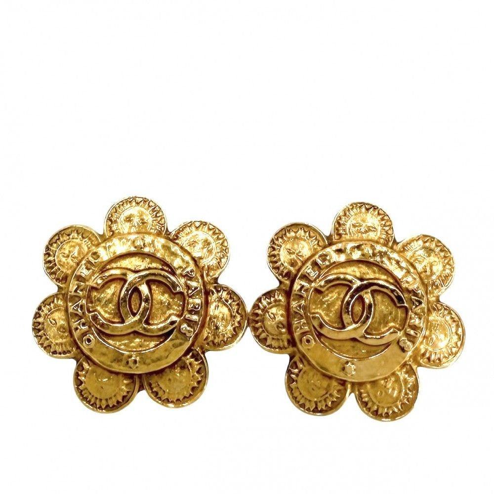 Chanel Earrings Flower Motif Vintage CC Logo 2