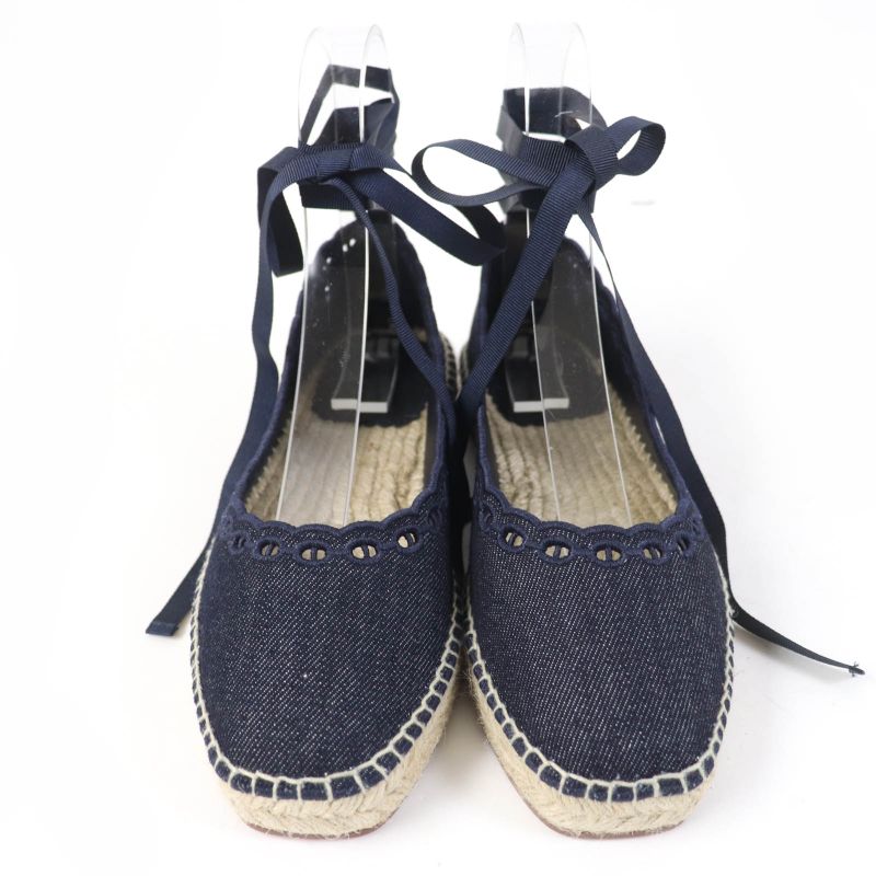 Hermes 231140z Chaine D'ancre Ankle Ribbon Denim Slip-on Indigo 37 With Box And
