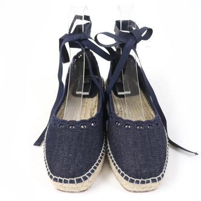 Hermes 231140z Chaine D'ancre Ankle Ribbon Denim Slip-on Indigo 37 With Box And