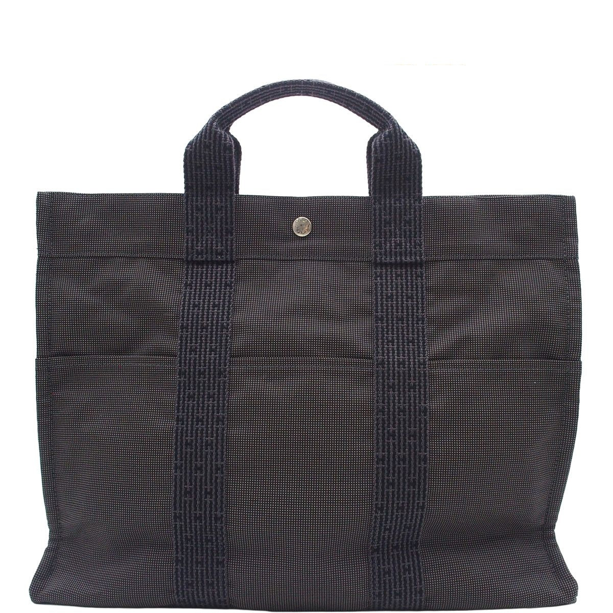 Hermes Her Line MM Gray Silver Nylon Canvas Tote Bag