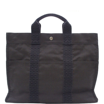 Hermes Her Line MM Gray Silver Nylon Canvas Tote Bag