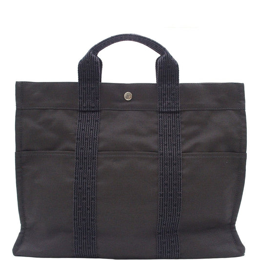 Hermes Her Line MM Gray Silver Nylon Canvas Tote Bag