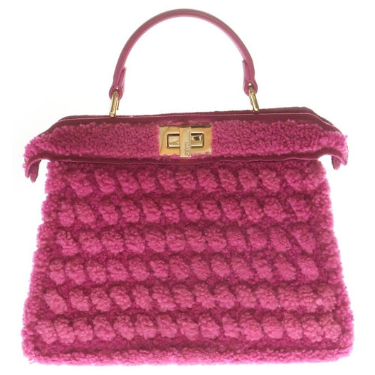 Fendi Peekaboo Eye Small 2-Way Shoulder Bag Pink Shearling Gold