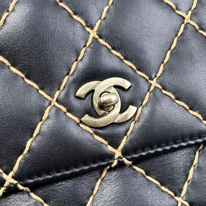 Chanel Shoulder Bag Wildstitch Line 14687 Matelasse Coco Mark Calf Leather