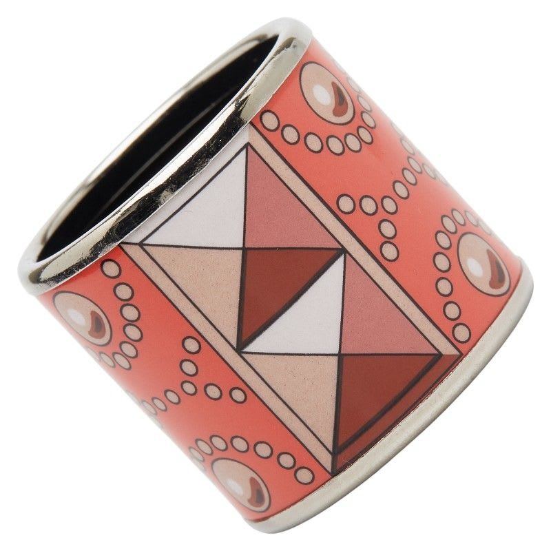 Hermes Enamel Collier de Chien Motif Silver Orange Metal Ladies