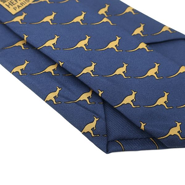 Hermes Tie Animal Print 8cm (3.15in) Silk Navy and Yellow Navy Blue Yellow