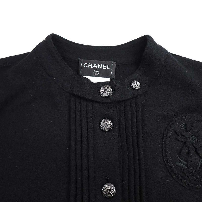 Chanel Flower Patch Pullover Wool Felt Shirt Top P52071k06688 Black 38