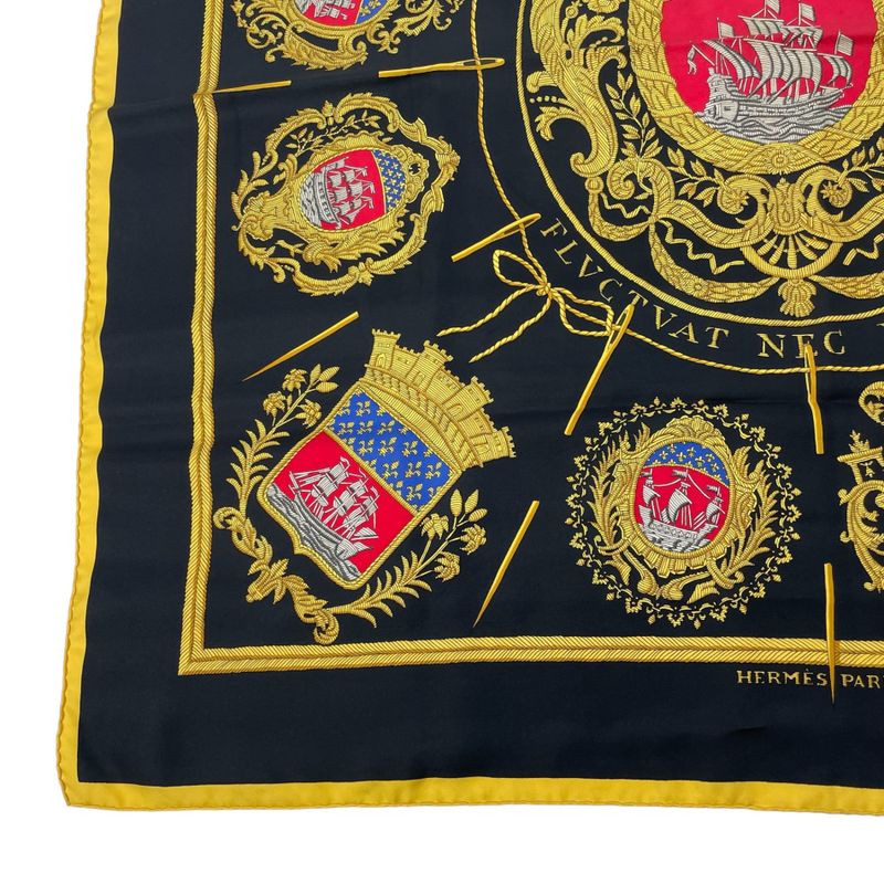 Hermes Scarf Silk Carre 90 Paris Coat Of Arms Black