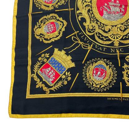 Hermes Scarf Silk Carre 90 Paris Coat Of Arms Black