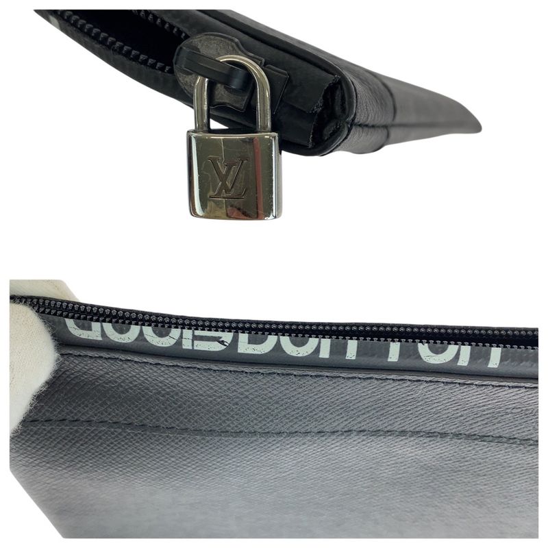 Louis Vuitton Taiga Pochette Apollo Black Silver Hardware Leather M30086 Clutch