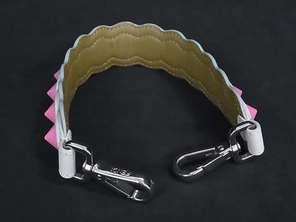 Fendi Strap You Mini Leather Studded Handle Strap For Bags White And
