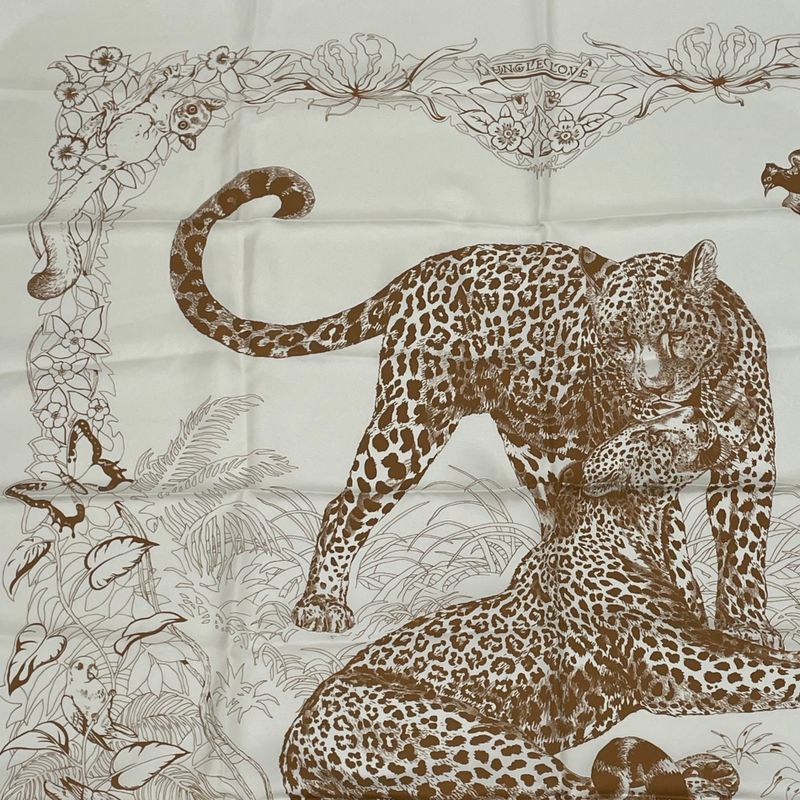 Hermes Scarf Carre 90 DIP DYE Jungle LOVE Jungle Love Silk White