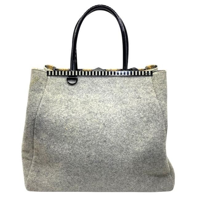 Fendi Toujours Handbag Tote Handbag Shoulder Wool Grey With Pouch