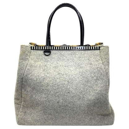Fendi Toujours Handbag Tote Handbag Shoulder Wool Grey With Pouch