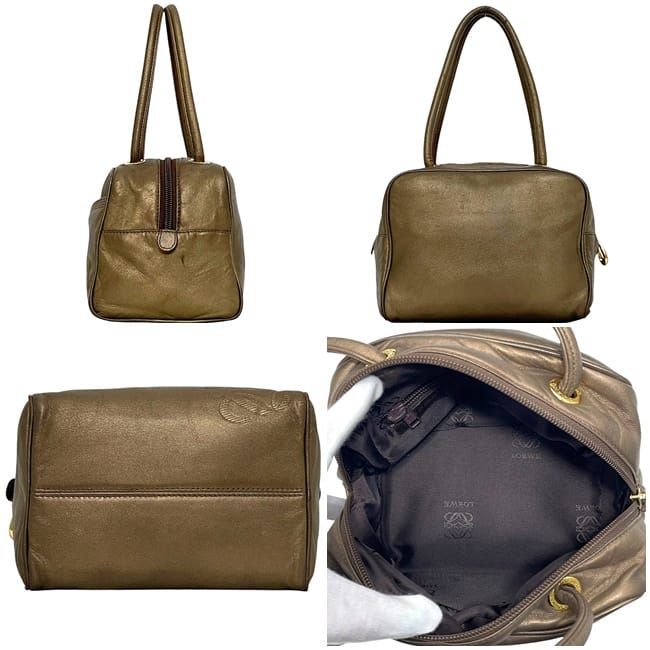 Loewe Handbag Gold Brown Anagram Excellent Condition Nappa Leather Preowned